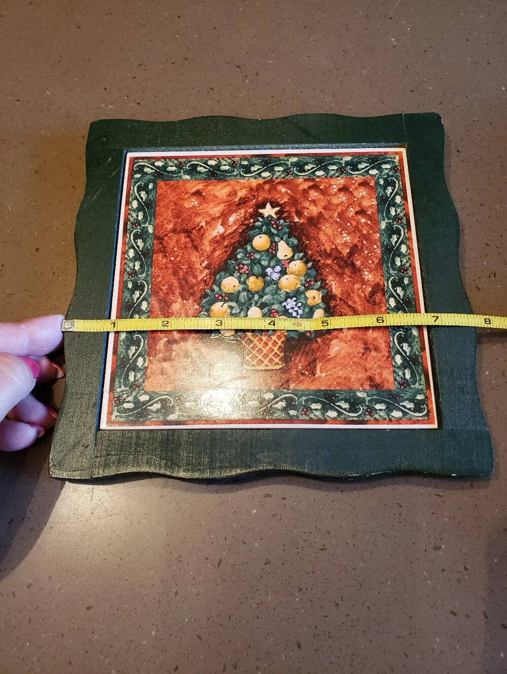 Vintage Wood Frame Ceramic Tile Trivet